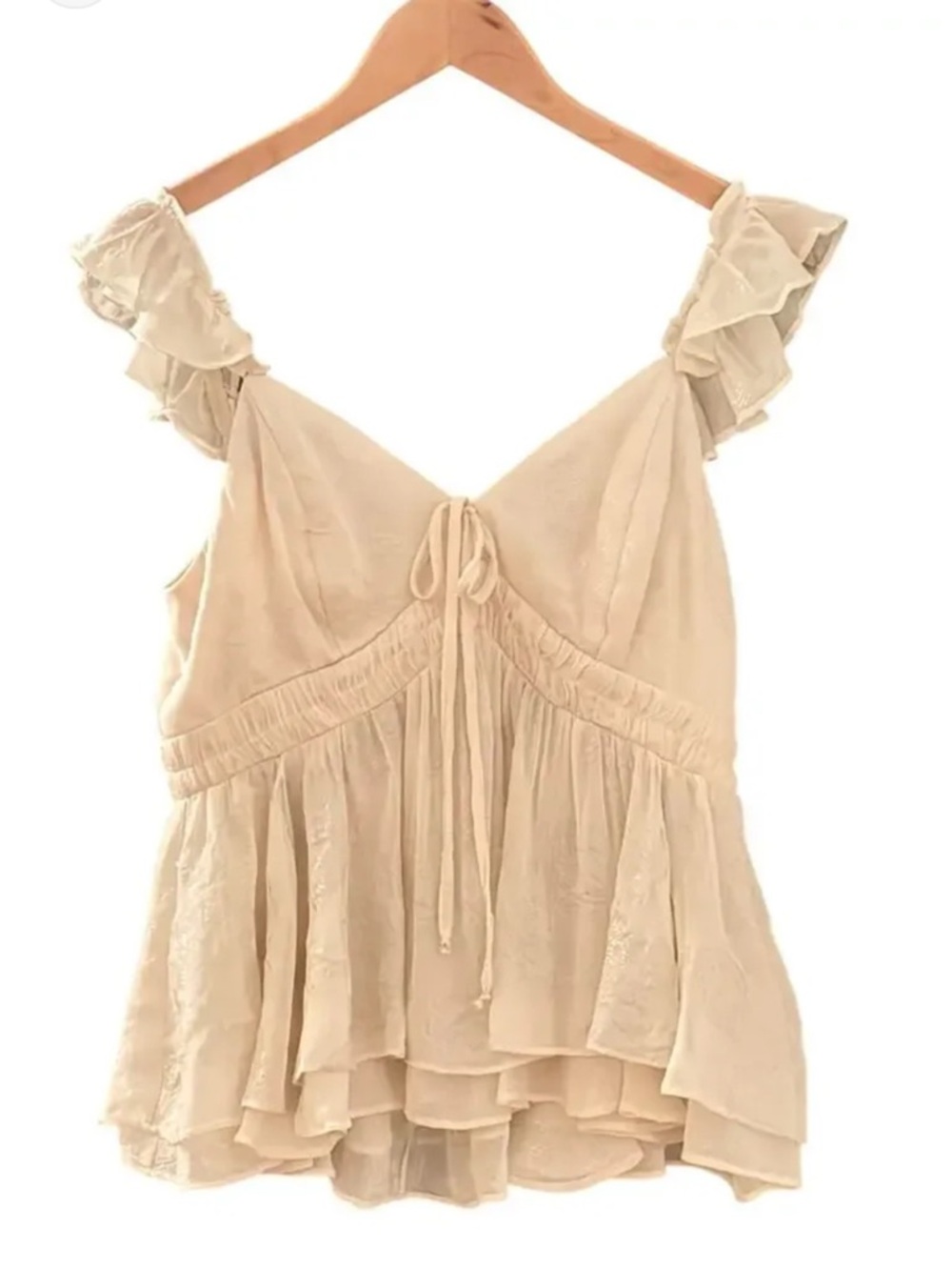 Parker Cream Ruffle Tie-Front Peplum Camisole